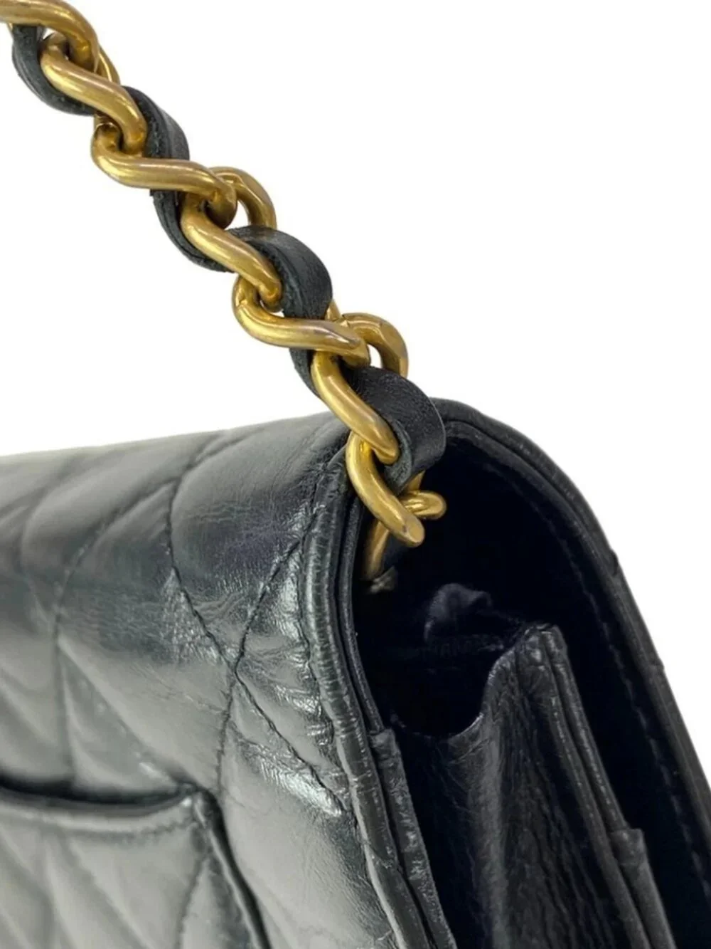 CHANEL Icon Charm Black Vintage Calf Shoulder Bag gold hardware